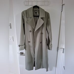 Women's Double-breasted Sage Green Belted Trench Coat (Size XS)
